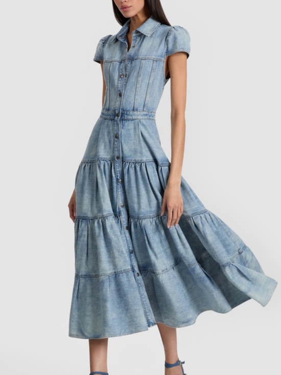 Alice + Olivia Dresses & Skirts - Alice + Olivia Patsy Denim Fit Flare Midi Tiered Dress Light Adele - Size 2
